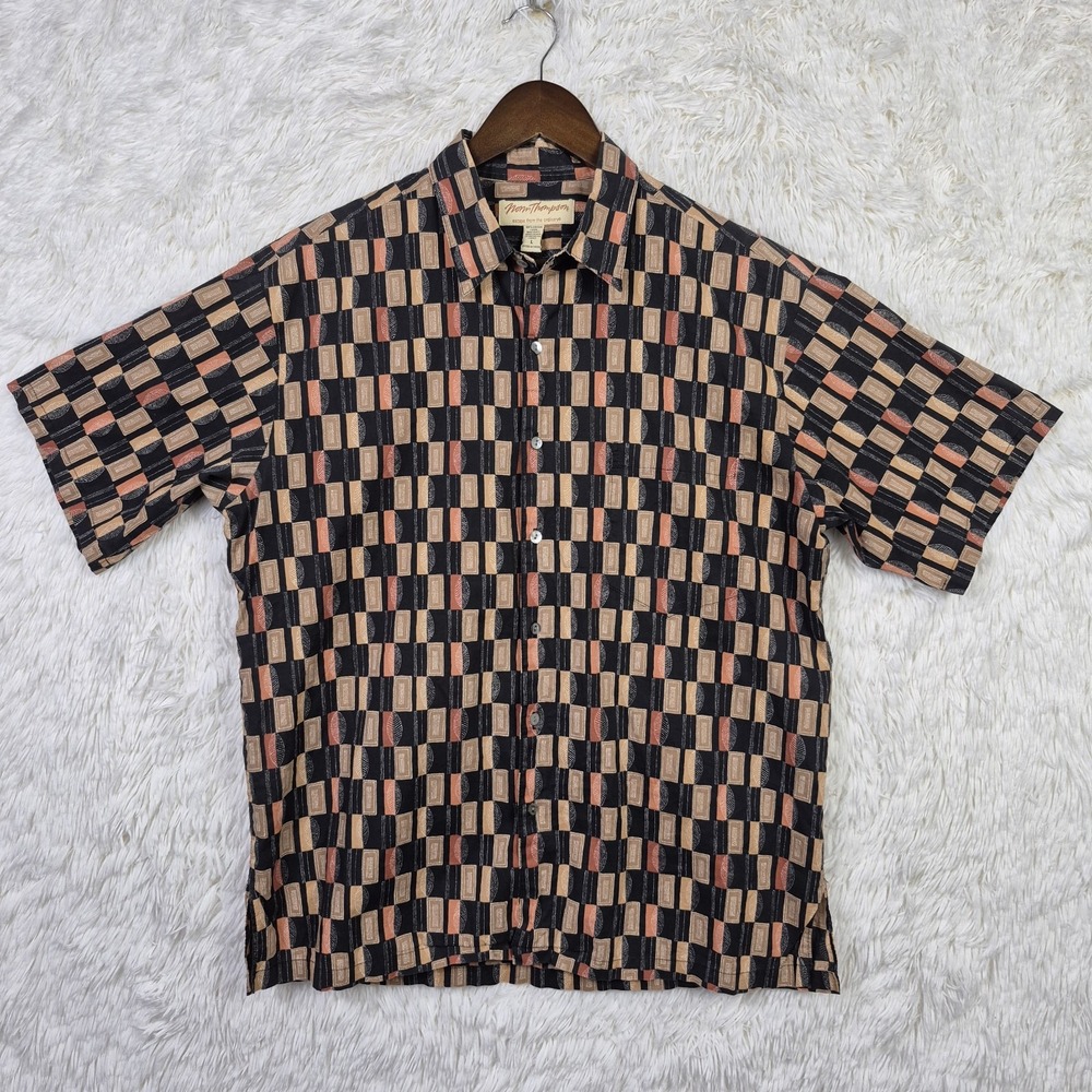 Vtg Norm Thompson x Tori‎ Richard Mens L Cotton Lawn Geometric Button Up Shirt